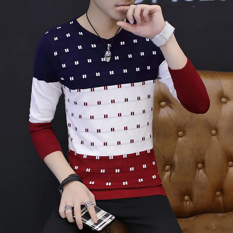 

2019 spring new ! Special sale , Autumn thin slim V-neck long-sleeved splicing Mens Pullovers Sweaters