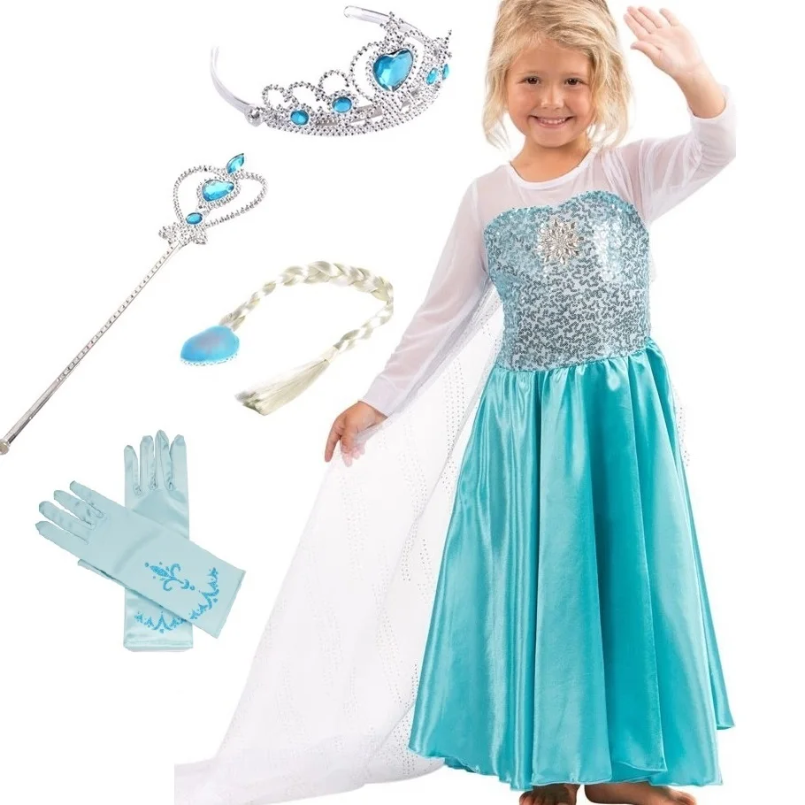 Girls Snow Queen Party Outfit Fancy Dress Costume Princess Cosplay
