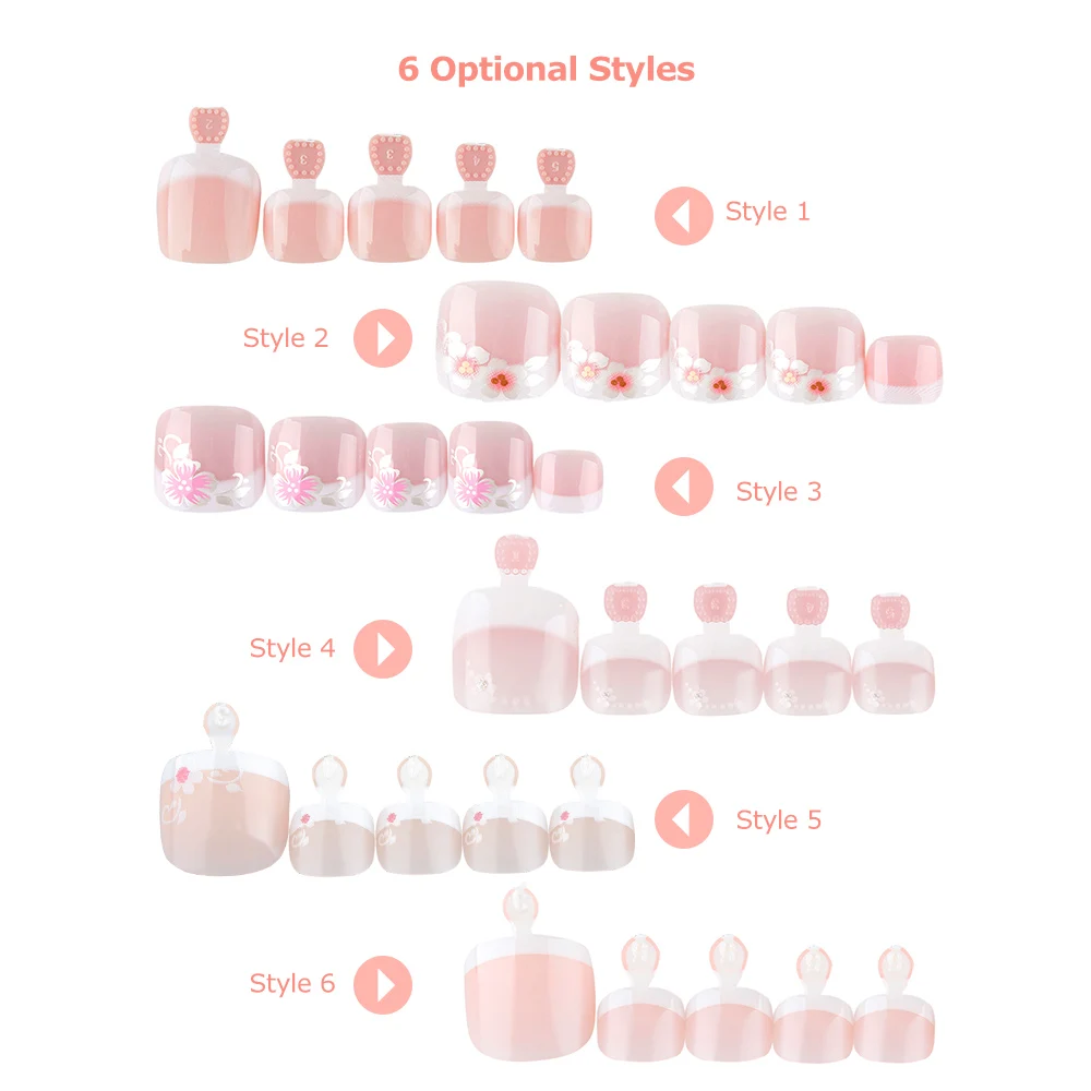 

24Pcs False Nails Foot Toenail Tablets False Toenail Tips French Full Cover Fake Toe Stickers Tip Patches Manicure Decoration