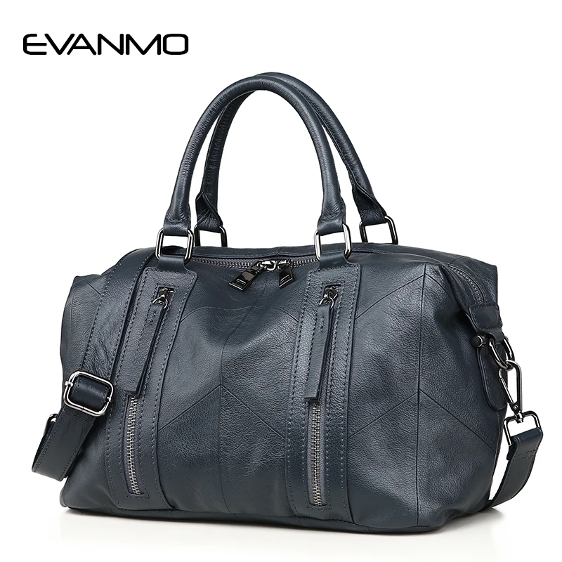 Ladies Fashion Tote Genuine Leather Luxury Handbags Double Zipper Bags