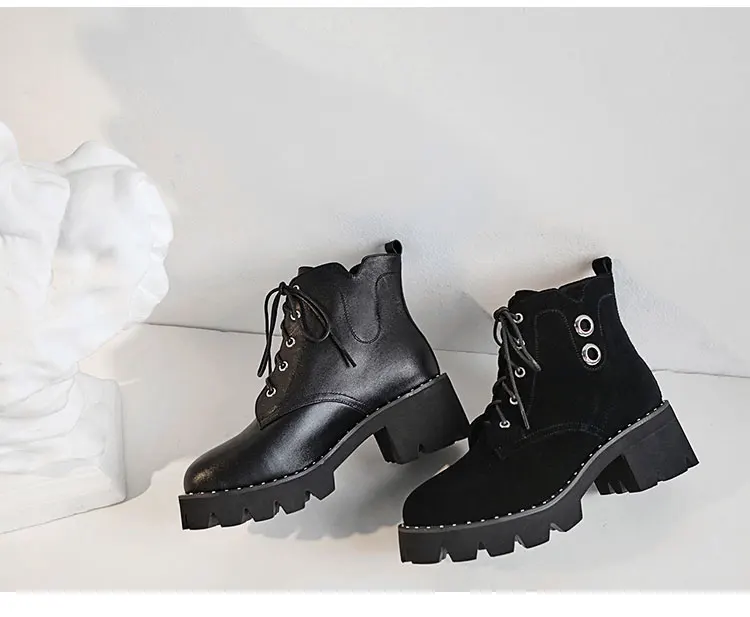 MNIXUAN high quality shoes women martin boots ankle boots winter new platform high heels lace up short boots big size 34-43