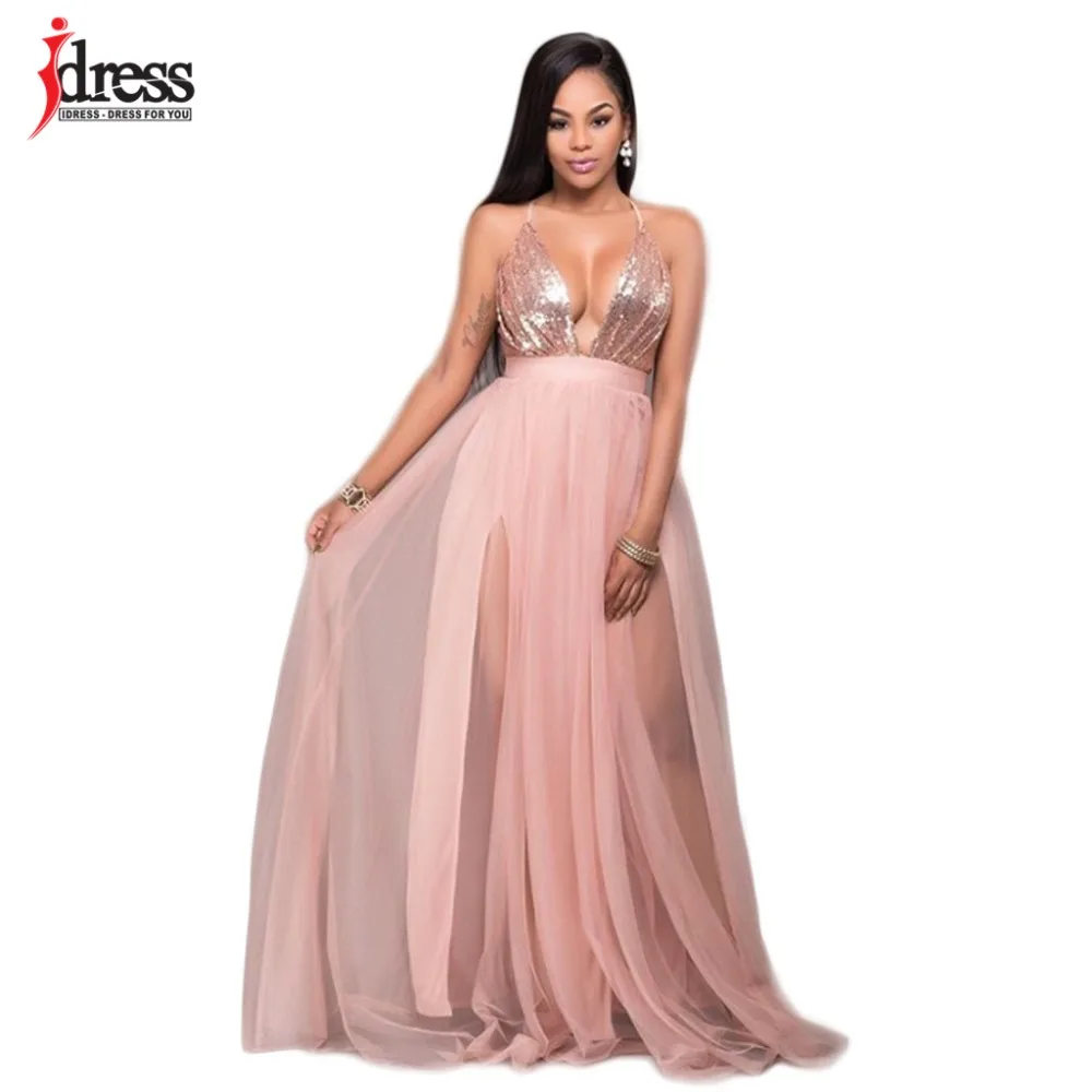Новое модное Стильное розовое Клубное платье IDress 2020 с блестками Сетчатое