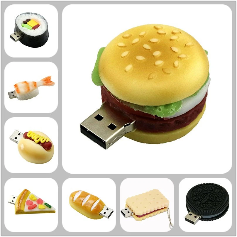 Дешевый Гамбургер Пищевой карту флэш памяти с интерфейсом usb Творческий Суши хлеб Пицца флешки Флеш накопитель 4 ГБ 8 ГБ 16 ГБ 32 г memory stick и диск подарок...