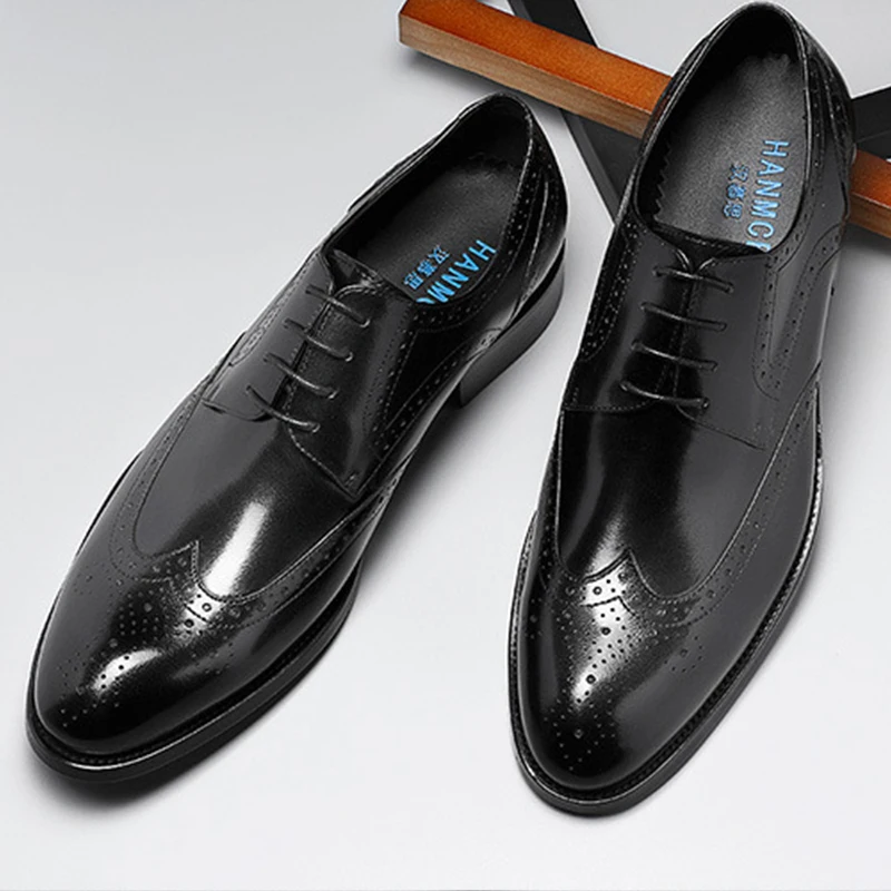 Mens formal shoes Genuine leather oxford shoes for men dressing wedding men's brogues office shoes lace up male men shoes 2020