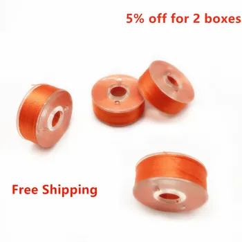 

High Quality Pre-wound Bobbin Thread Polyester Orange Color Plastic Side Type L 75D/2 144PCS/BOX For Embroidery Machine