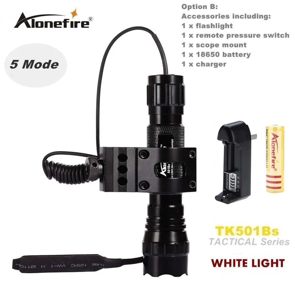 Alonefire CREE XM-L2 светодиодный тактический вспышки светильник 501B фонарь 20 мм рейку Airsoft прицел ружья светильник 18650 батарея - Цвет: Серый