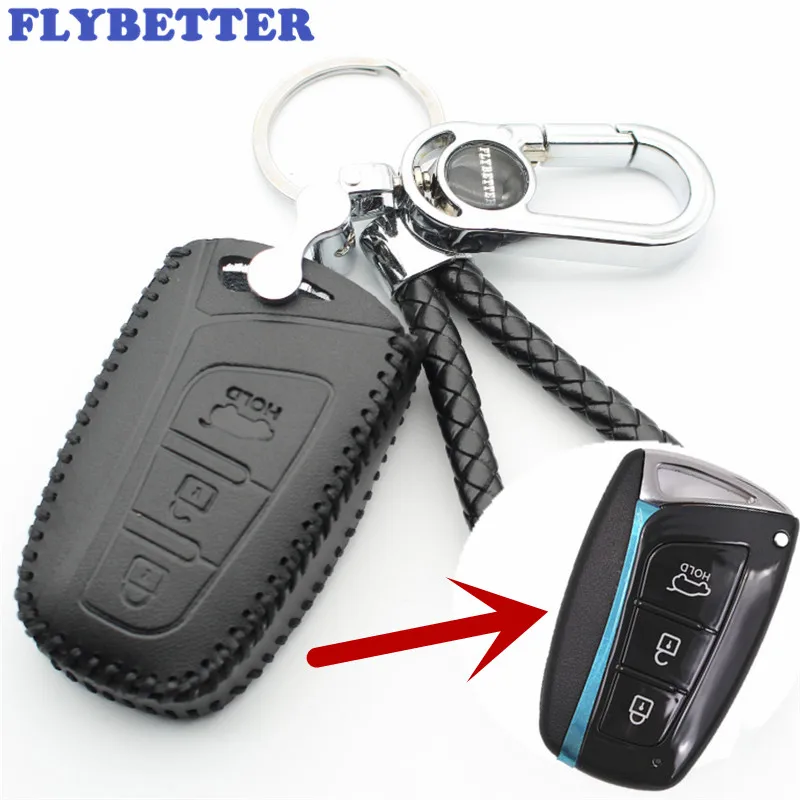 Смарт чехол FLYBETTER из натуральной кожи с 3 кнопками для Hyundai I45/New Santafe/Solaris/Tucson/Accent