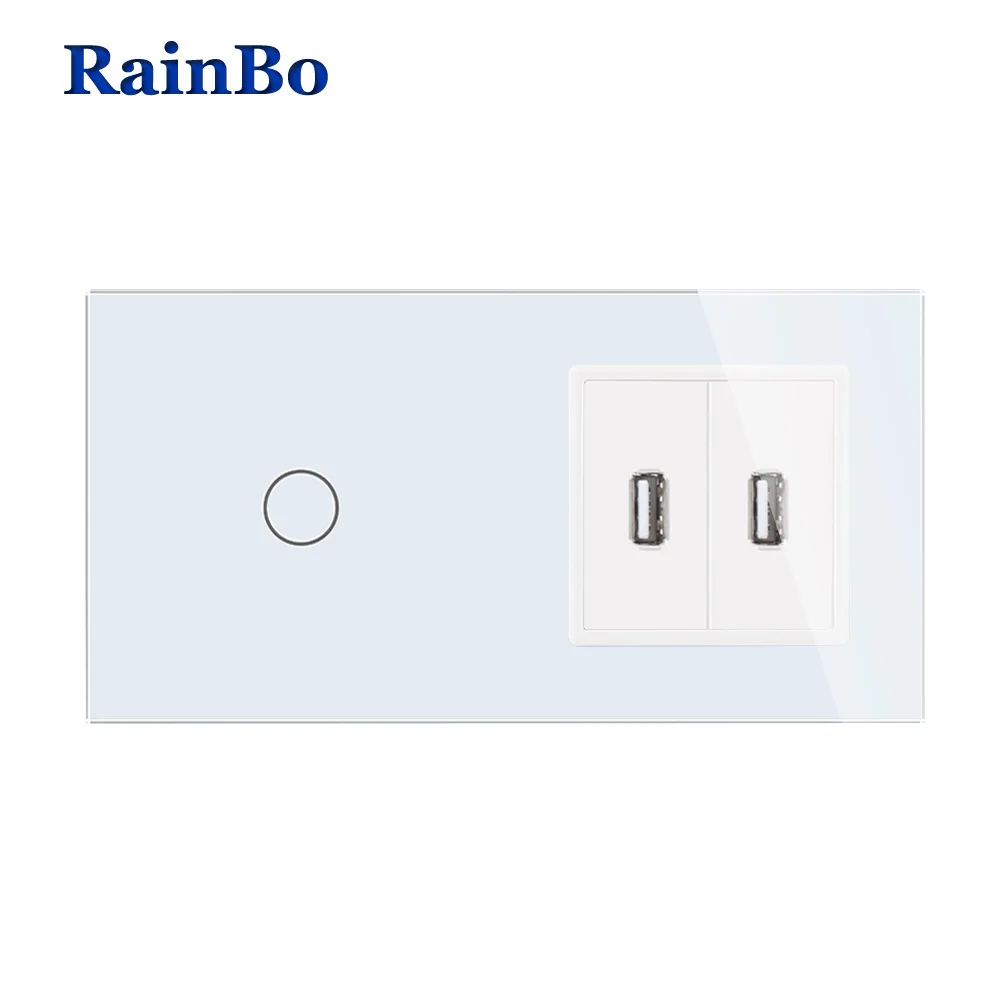 

RainBo Touch-Screen Control-Tempered Crystal-Glass Panel-Wall Light-Touch Switch-Socket Wall-Power USB-Socket A291182USCW/B