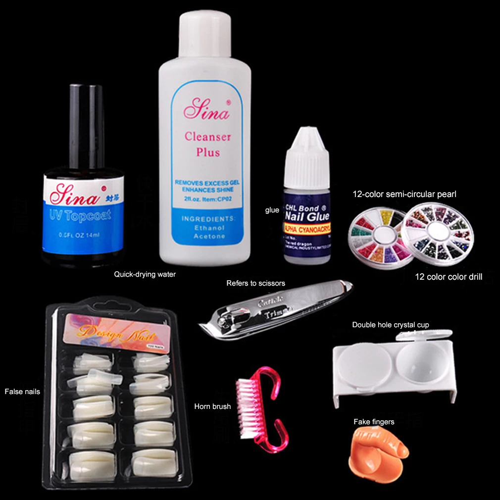 

1 Set Nail Art Tool Kit Manicure Set For Beginners 12 Color UV Gel&8 Zebra Brush Nail Art Tools Base Gel Top Coat Gel Kit