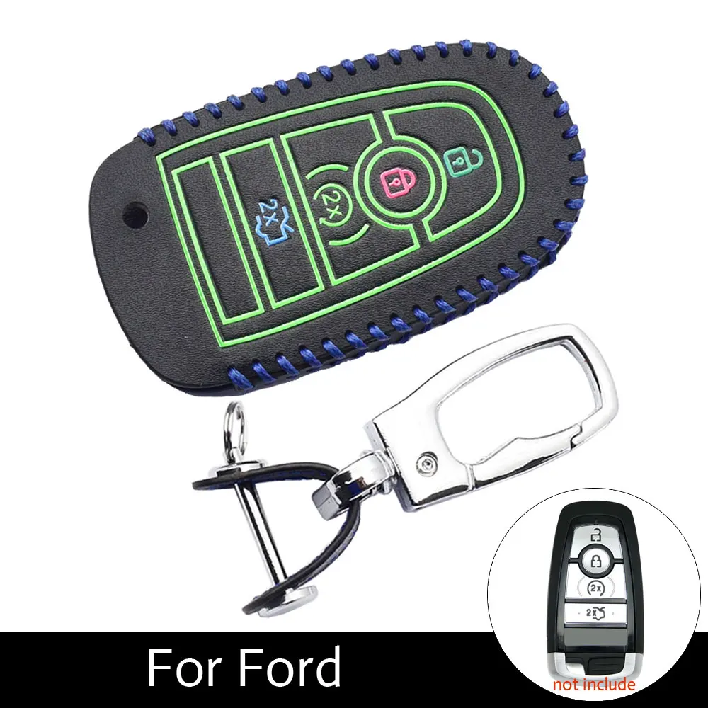

ATOBABI 4 Buttons Leather Car Key Case Keychain For Ford Fusion F250 F350 F450 F550 2018 Edge Explorer Smart Remote Fob Cover