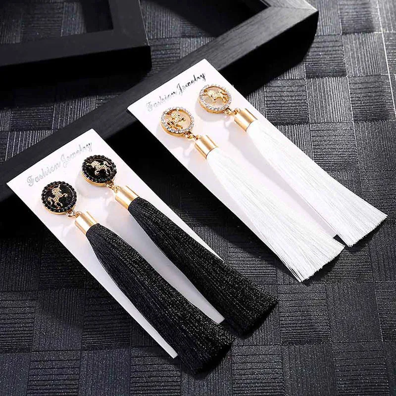 IMG_4000 Trendy Drop Earrings WomenLongBohemianDangleBlueBalckMetalBohoGold Tassel Earrings 2018 Jewelry