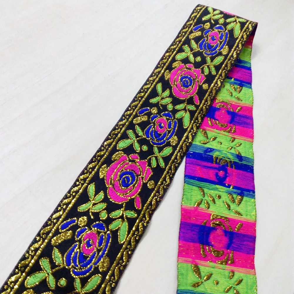 

5cm 50mm 2' Black Pink Blue Golden Beautiful Colorful Costume Curtain Laciness National Jacquard Ribbon Embroidery Woven Webbing