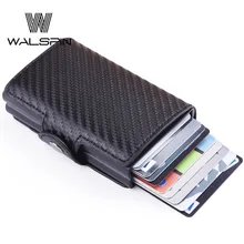 Мужской кожаный ID кредитный держатель для карт RFID Блокировка бизнес мини тонкий кошелек двойной слой Автоматический всплывающий держатель для карт кошелек