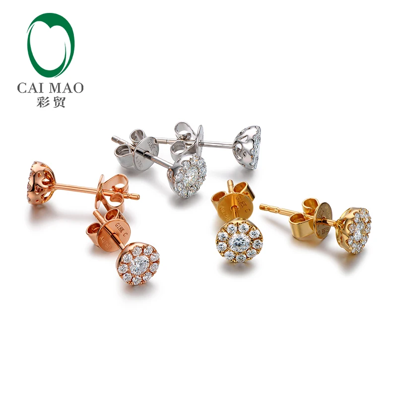 Caimao 14K Gold Natural 0.34ct H SI Halo Diamonds Earrings Studs Exquisite for Women