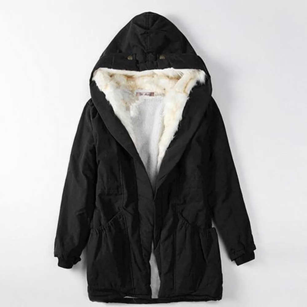 Winter Coat Women Parka Coat Casual Outwear Hooded Thickening Black Cotton Coat Winter Jacket Women Fur Collar Overcoat Clothes