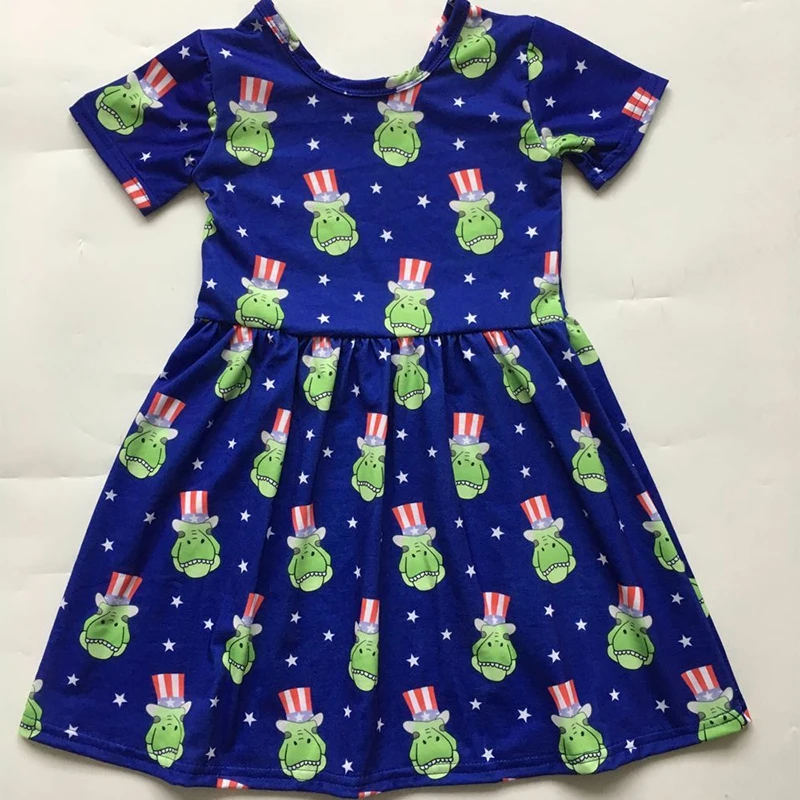 

2019 summer new girl baby clothes cartoon print round neck short sleeve July 4th Independence Day girl A-line dress