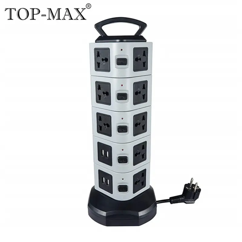 

TOP-MAX 5-Layer Extension Socket 18 Outlets 4 USB Ports EU Plug 2M Cable Vertical Socket Strip Socket With Overload Protector