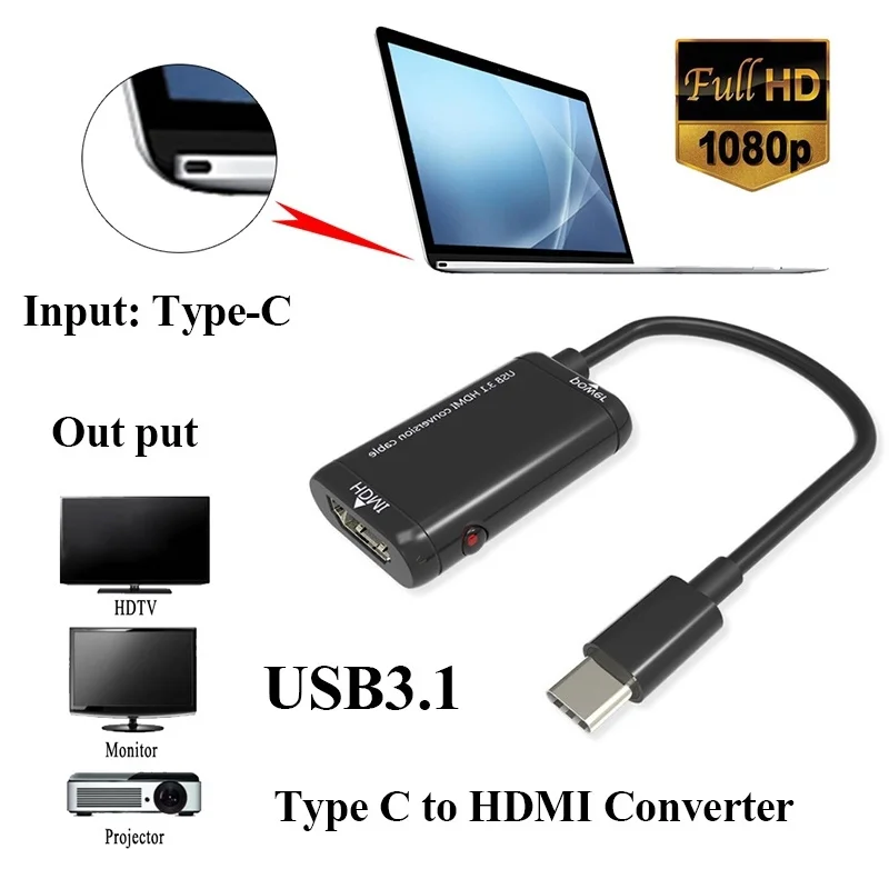 DOITOP USB3.1 Тип-C HDMI конвертер ТВ монитор проектор 1080 P HD HDMI аудио-видео кабель-адаптер для тип-C Телефон Тетрадь micro usb hdmi телефон к телевизору usb