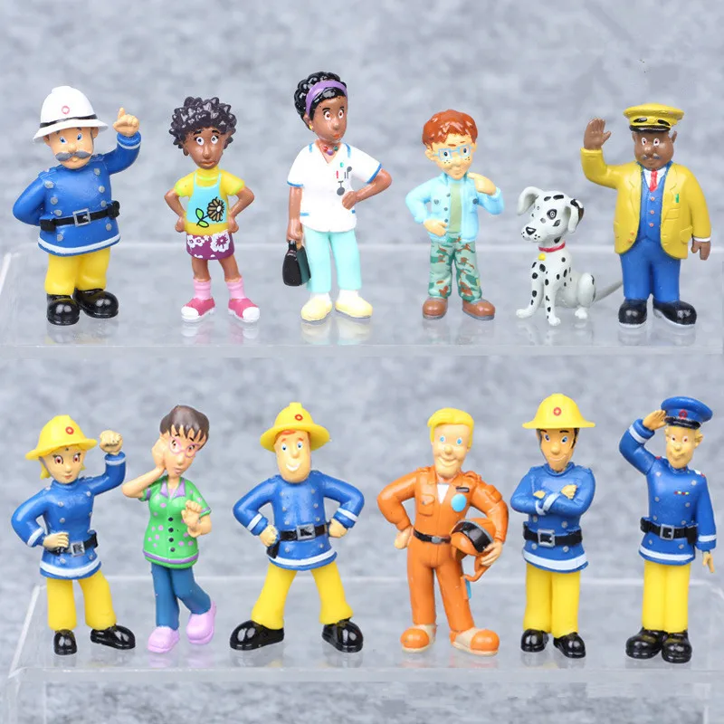 

12pcs/set mini anime figure Fireman Sam Steel Penny toys for childre PVC action figure model Doll cake baking decoration