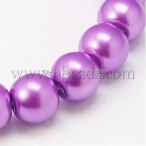 Glass Pearl Beads Strands, Pearlized, Round, DarkOrchid, Size: about 4mm in diameter, hole: 1mm, about 216pcs/str