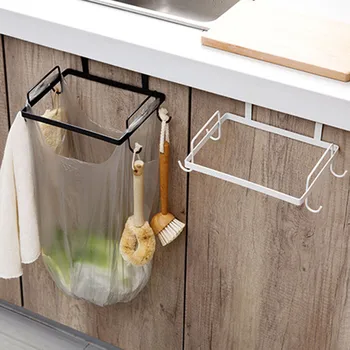 

Stainless Steel Trash Rack Cupboard Door Back Hanging Trash Rack Storage Kitchen Garbage Rubbish Bag Can Holder Hanging Kitchen