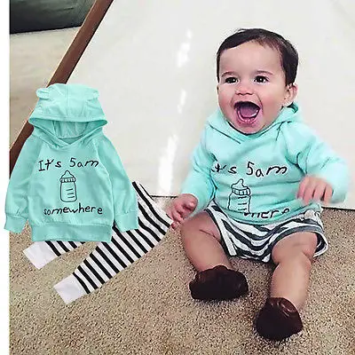 Детская осенняя стильная одежда для младенцев комплекты одежды для малышей хлопковые топы с капюшоном и длинными рукавами, куртка+ штаны в полоску комплект из 2 предметов