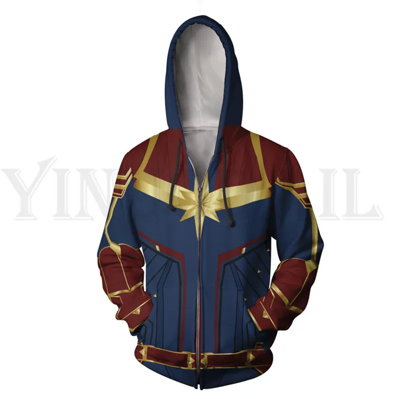 

Men and Women Zip Up Hoodies The Avengers 4 Hooded Jacket Captain Mravel Superheroes Sweatshirt Streetwear Cosplay Costume