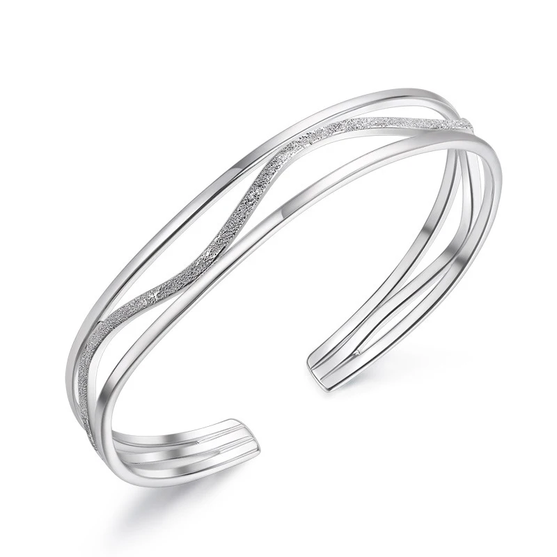 

Richight-729 Trendy Simple OL Style 990 Pure Silver Bracelets Bangles for Women Luxury Design Brand Jewelry Open Cuff Bracelet