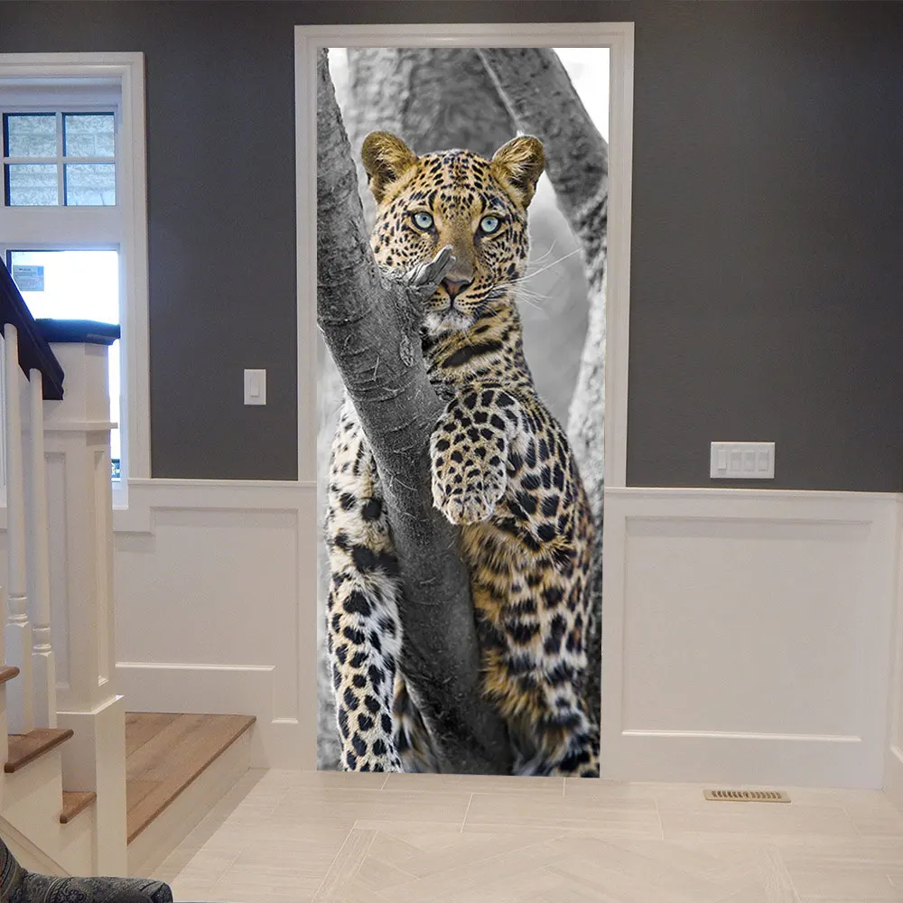 Креативная 3D наклейка на дверь с милым тигром DIY Фреска самоклеющиеся обои съемный водонепроницаемый Плакат Наклейка s домашний Декор наклейки - Цвет: MT-041