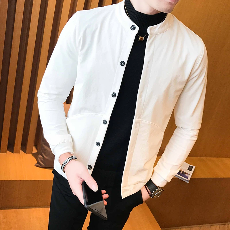 Модная мужская однотонная Повседневная куртка с длинными рукавами для подростков, модная Популярная свободная одежда - Цвет: white