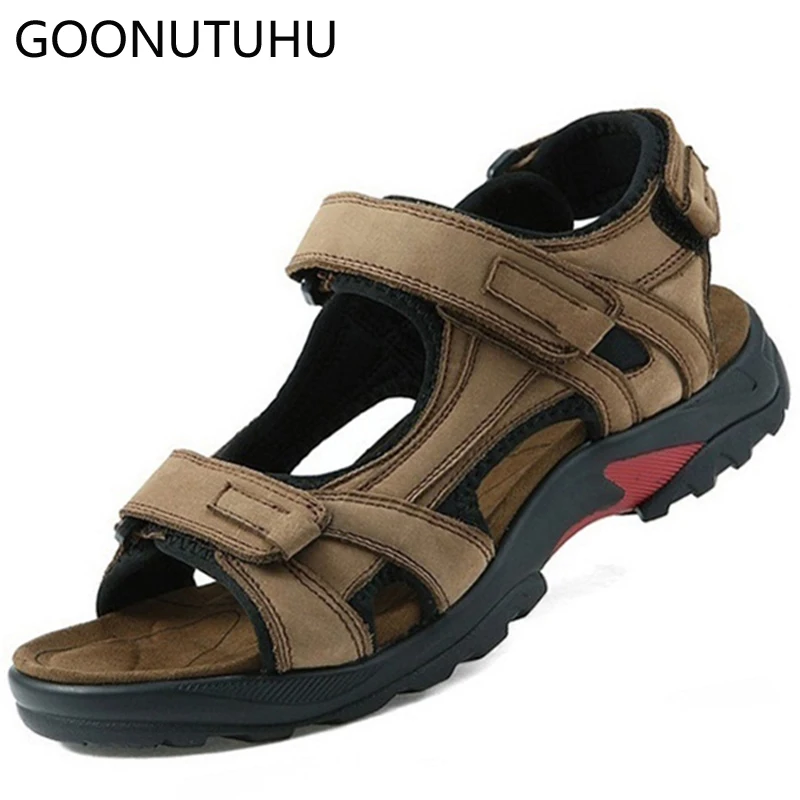 

Men's sandals genuine leather casual shoes male 2019 summer breathable beach sandal man shoe outdoor sandals for men size 38-48