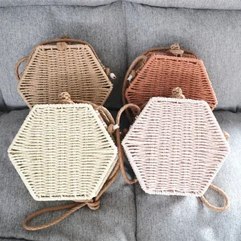 

New FashionWomen Summer Rattan Bag Hexagon Mulit Style Straw Handbag Woven Beach Circle Bohemia Shoulder Bag