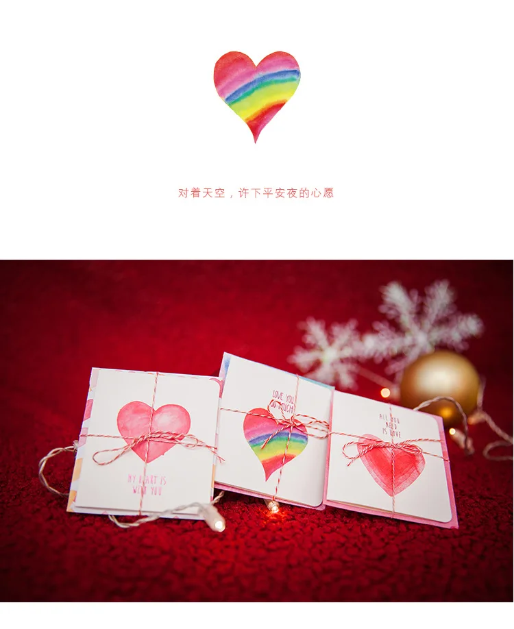 2 упаковки/партия, милый романтический мини-открытка, комплект+ конверт+ веревка, Самодельные открытки для студентов на Рождество, фестиваль, подарки для детей