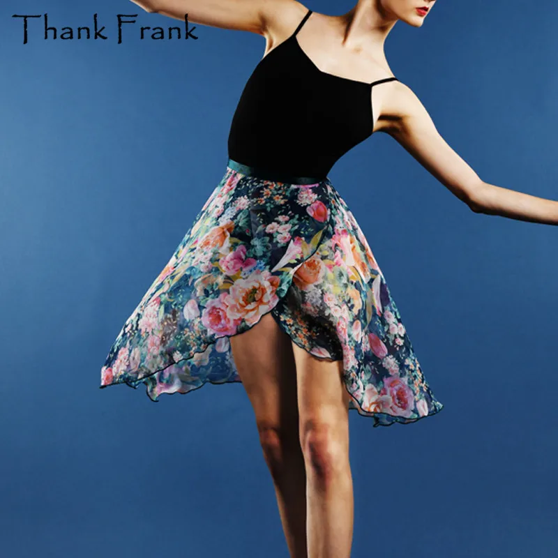 Женская балетная юбка на шнуровке с принтом, Красивая шифоновая тренировочная юбка с принтом, балетная Одежда для взрослых SK19