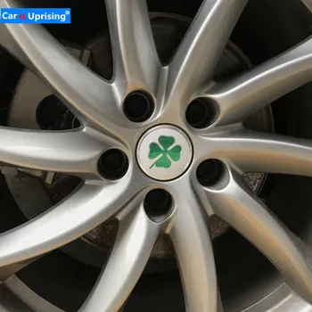

4pcs Green Four Leaf Clover for Alfa Romeo Aluminium Emblem Logo Chrome Sticker Car Styling Wheel Hub Center Decoratio