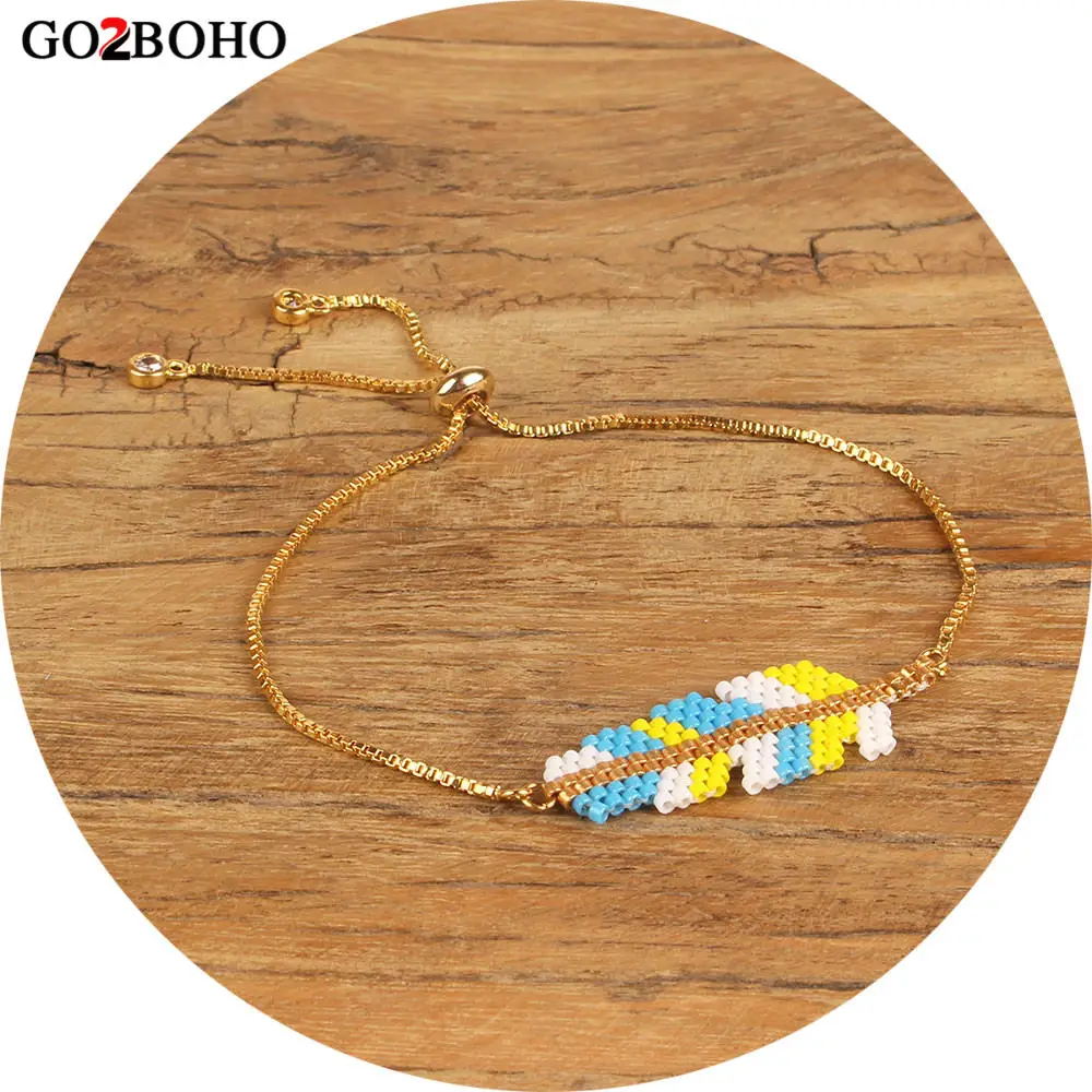 

Go2boho MIYUKI Bracelet Leaf Pulseras Dropshipping Gold Delica Feather Gold Chain Bracelets Handmade Jewelry 2019 Women Gifts
