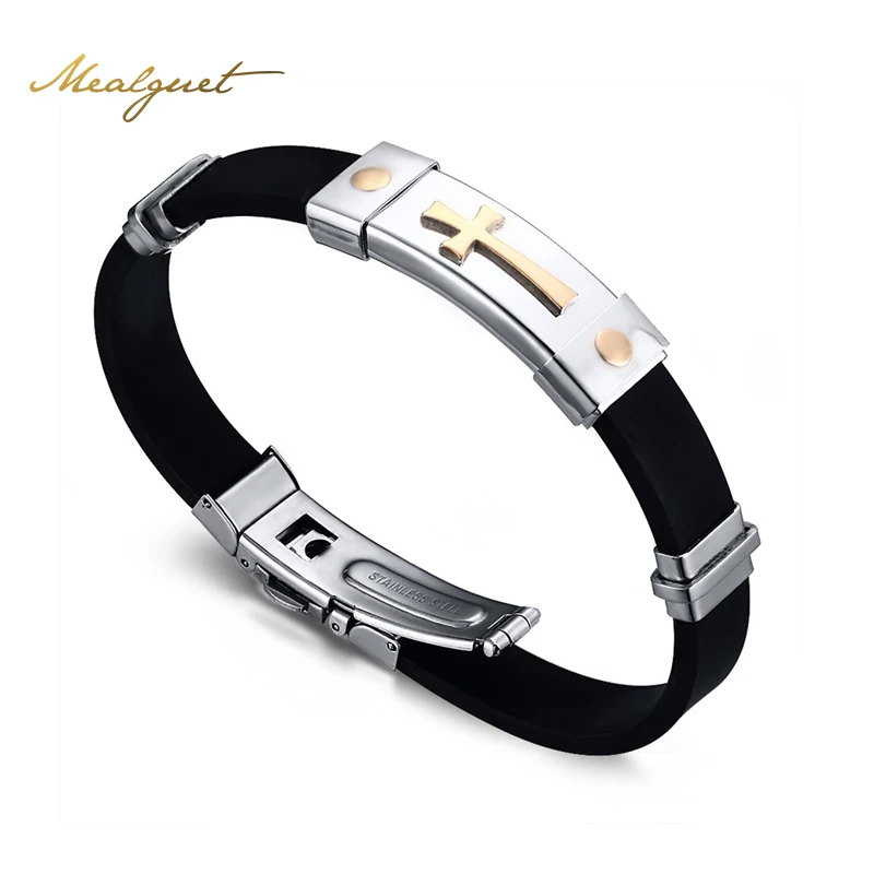 Meaeguet Cross font b Bracelet b font For Men Women Black Silicone font b Bracelets b