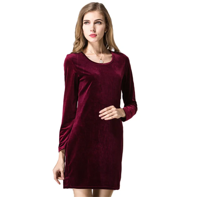 Autumn Velvet Dresses Wine Red Elegant Winter Slim Fashion Casual Women ...