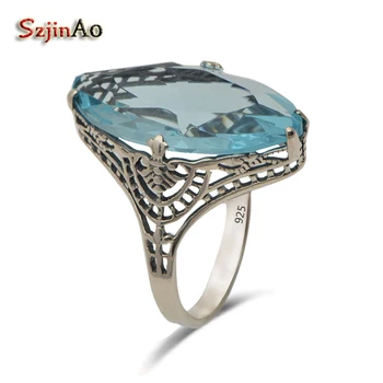 

Szjinao Vintage Ring South Korea 925 Sterling Silver Rings for Women Blue Aquamarine Weeding Engagement Jewelry Wholesale