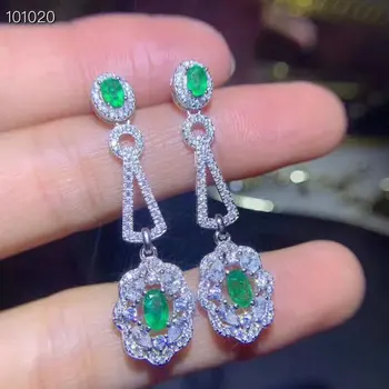

SHILOVEM 925 sterling silver Natural green Emerald drop earring fine Jewelry women wedding new wholesale de03050304811agml