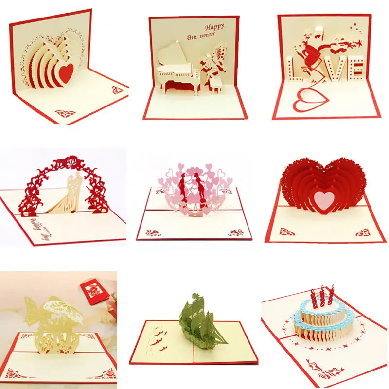 

1Pcs Party 3D Pop Up Cards Valentine Lover Happy Birthday Anniversary Greeting Cards Wedding Invitation Gifts 13x16cm