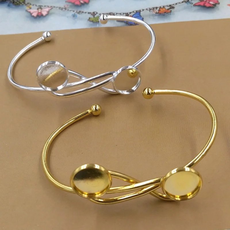 

2pcs/lot Gold Silver Color Blank Bracelets Bangles Base Fit 12mm Cabochon Settings Cameo Tray DIY Jewelry Making Accessories