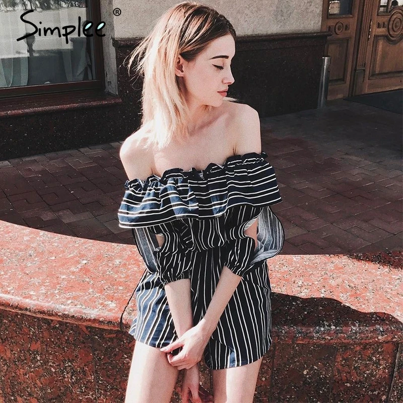 Женский комбинезон Simplee в полоску 2019 ажурные комбинезоны с открытыми плечами
