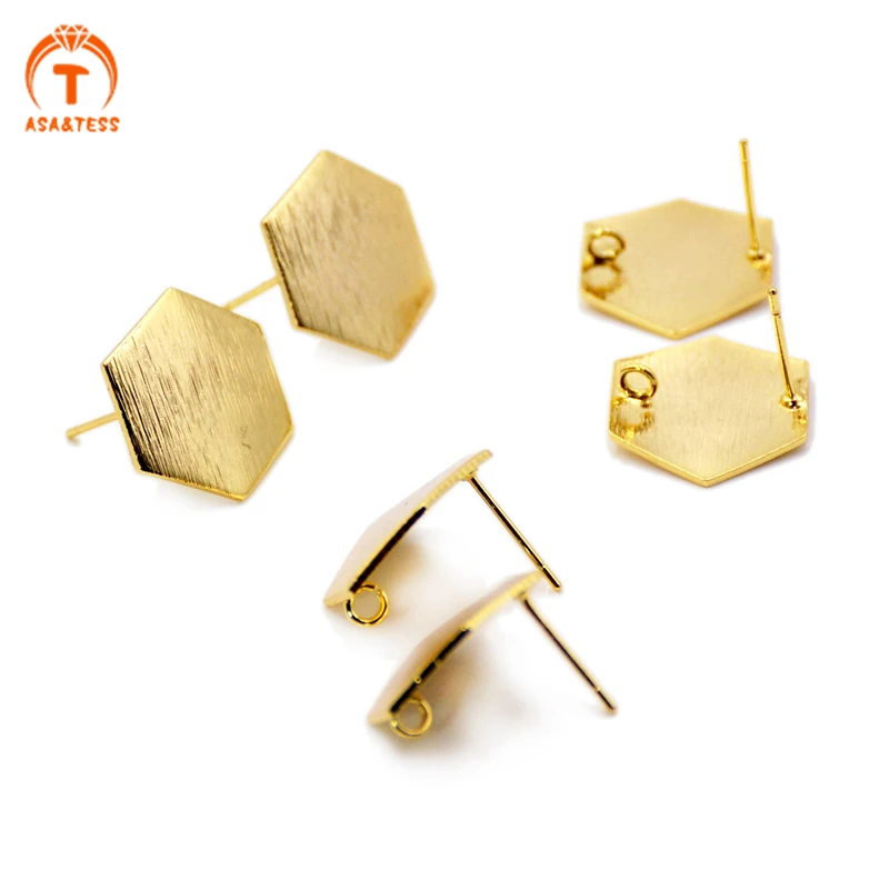 

10 PCS Gold Plated hexagon Curved Post Charm Findings With 2mm Loop Circle Connector Earrings Stud Base DIY Making Jewelry
