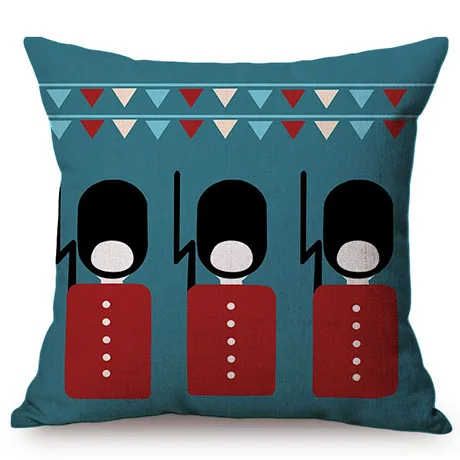 British Style Cartoon Soldier England London Telephone Booth Sofa Car Decorative Throw Pillow Case Linen Cotton Cushion Cover K109-10