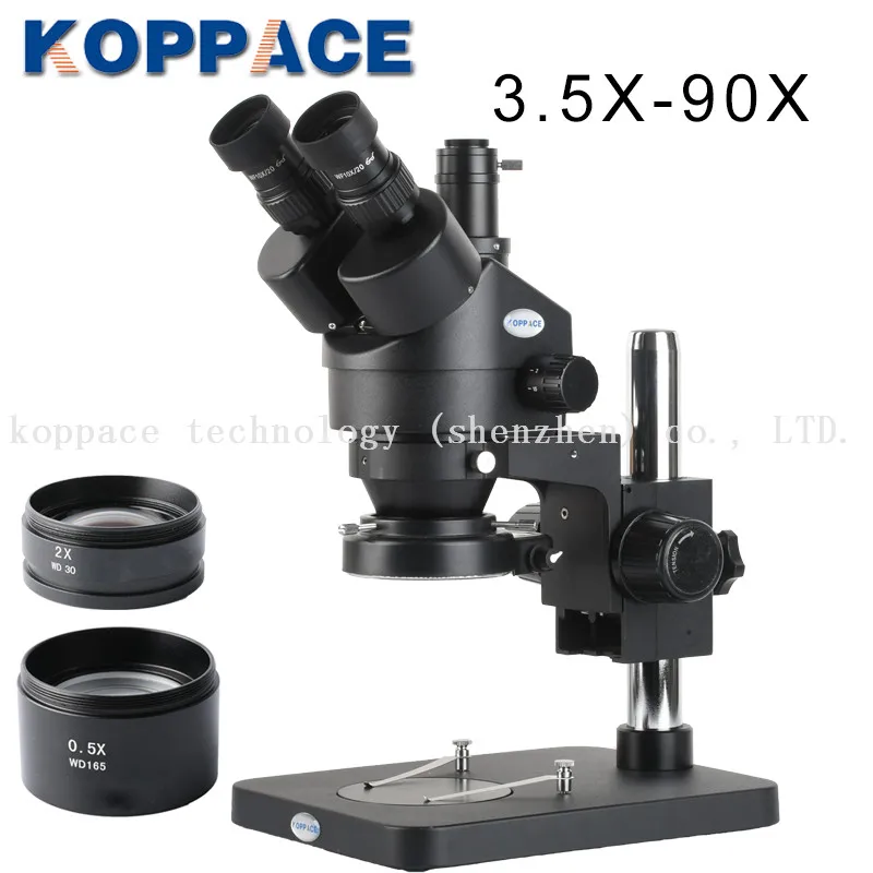 

KOPPACE 3.5X-90X,black Trinocular Stereo Microscope,144 LED Ring Light,1X CTV Camera Interface,Mobile phone repair Microscope