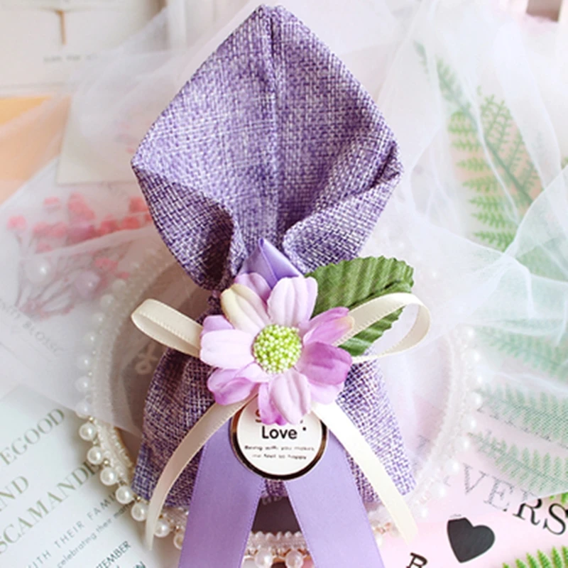 

50pcs/lot NEW Linen bag Wedding Candy Box Rose gift bags baby shower boypackaging gift boxes Bonbonniere Event Party Supplies