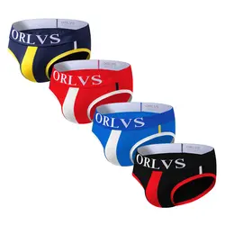 ORLVS 4 шт. сексуальное мужское нижнее белье трусы гей мужчины cueca мужские трусы мешочек нижнее белье хлопок полосатые трусики поступление OR01