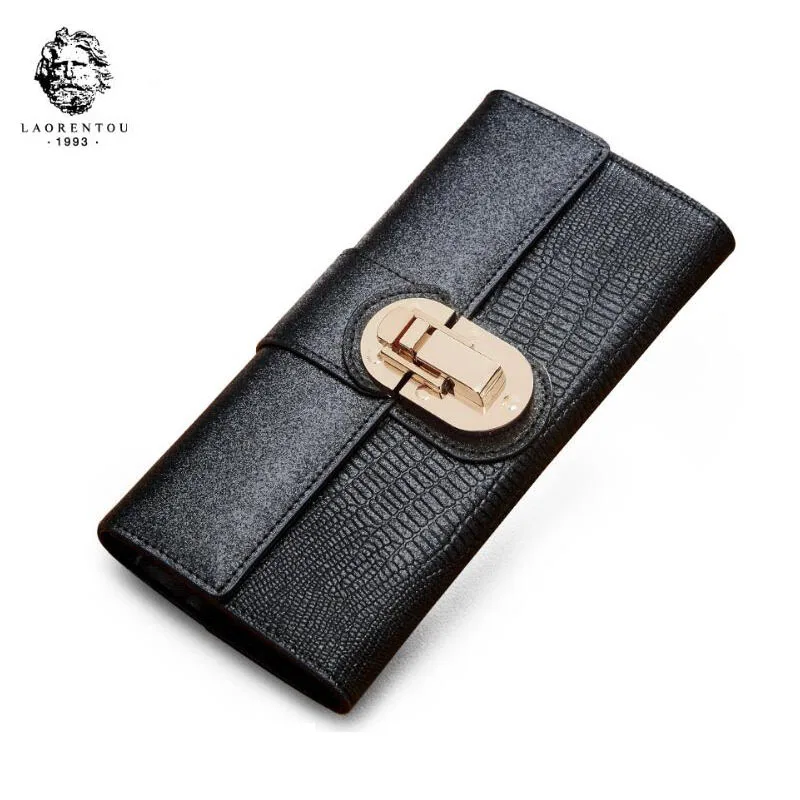 

LANRENTOU 2018 New women leather bag Simple fashion luxury leather Crocodile pattern simple buckle long wallet women clutch bag