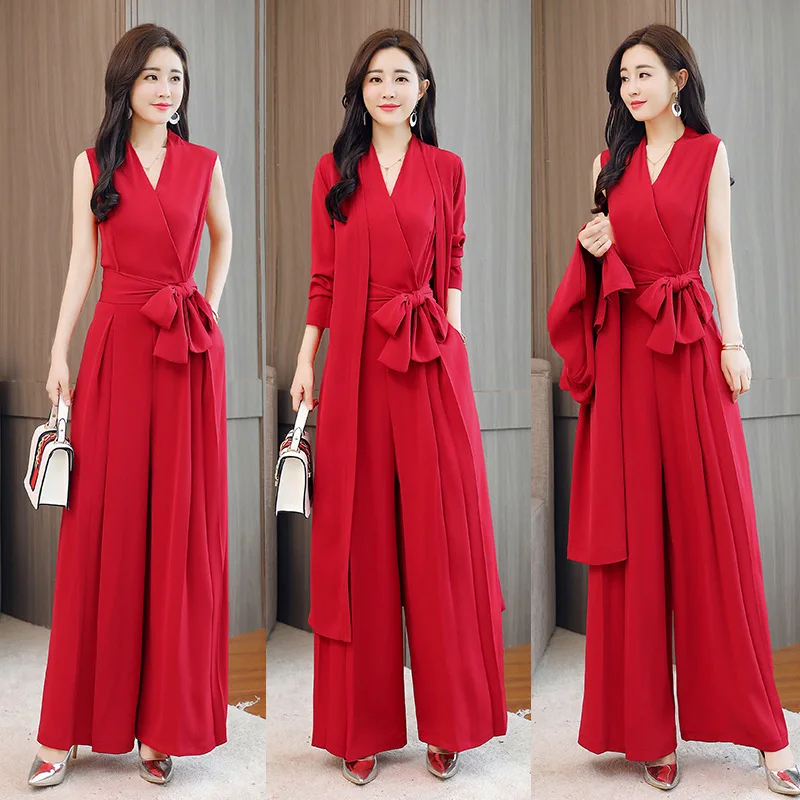 

New spring long-sleeved outside broad-leg pants fashion commuter wild suit